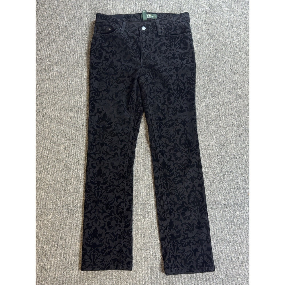 LRL Ralph Lauren Black Velvet Overlay Straight Leg Jeans Women's Size 6P